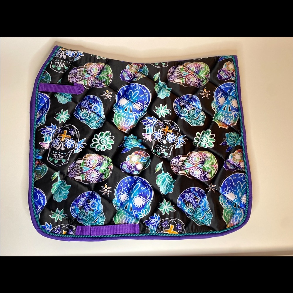 Colourful sugar skull full size dressage saddle pad NEW Los Muertos brand